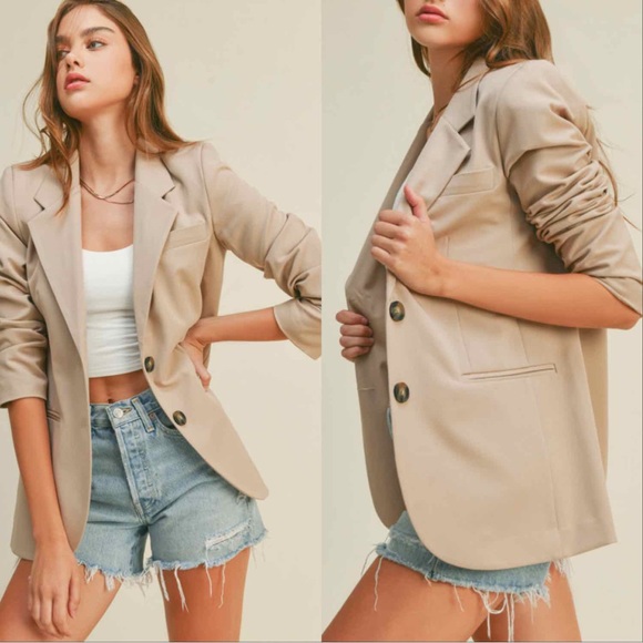 CHICBOMB Jackets & Blazers - BOYFRIEND BLAZER BUTTON JACKET- TAUPE KHAKI